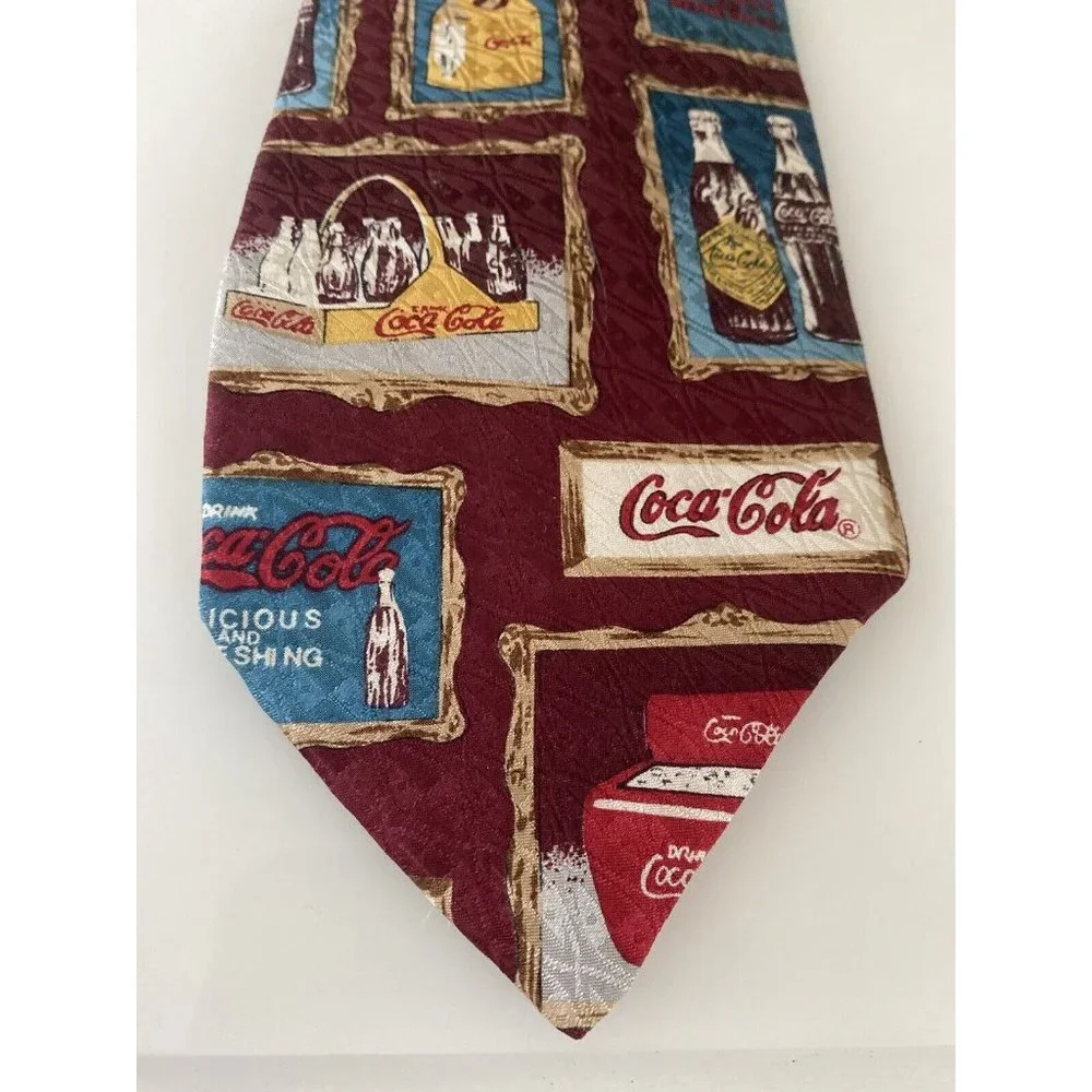 Coca Cola Men’s 100% SILK Tie Made in USA Retro W Old Bottles And Cases 4